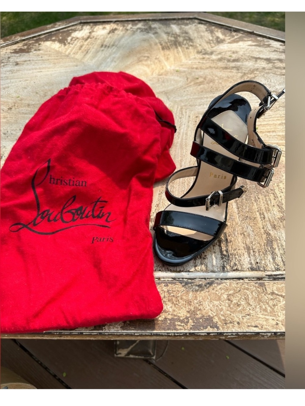Christian Louboutin Black Patent Leather Multi-Strap Sandals